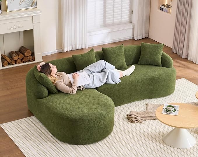 KEIKI L-Shaped Chenille Modular Sectional Couches with Chaise Lounge &amp 4 Pillows 3 Seater Oversized Upholstered Luxury Plush Cloud Sofa for Living Room Apartment Full Sponge Compression