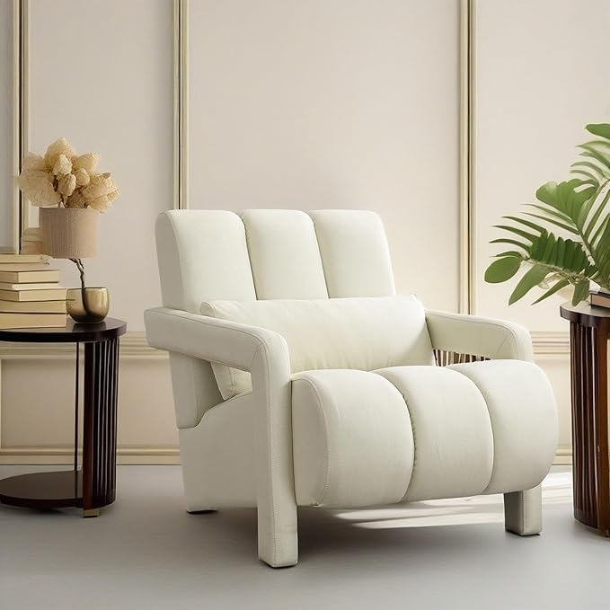 Christopher Knight Home Smyth Modern Armchair Upholstered Accent ChairMinimalist Lounge Chair Cozy Seating ChairBedroom Chairwith Linen Fabric and a Pillow Beige