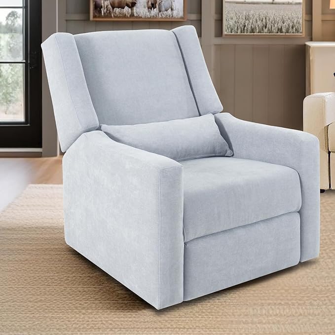 Naomi Home Tanya Luxury Motion Recliner Chair Light Gray – Plush Upholstered Glider Rocker with USB Charging Swivel and Lumbar Support for Nursery Comfort 275 lbs Capacity