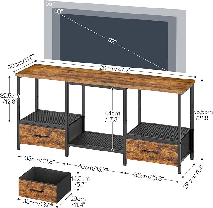 HOOBRO LED TV Stand with Storage LED Entertainment Center with Open Shelves and Drawer Fits TVs up to 55 Television Stand for Living Room Bedroom Rustic Brown and Black BF123DDS01G1