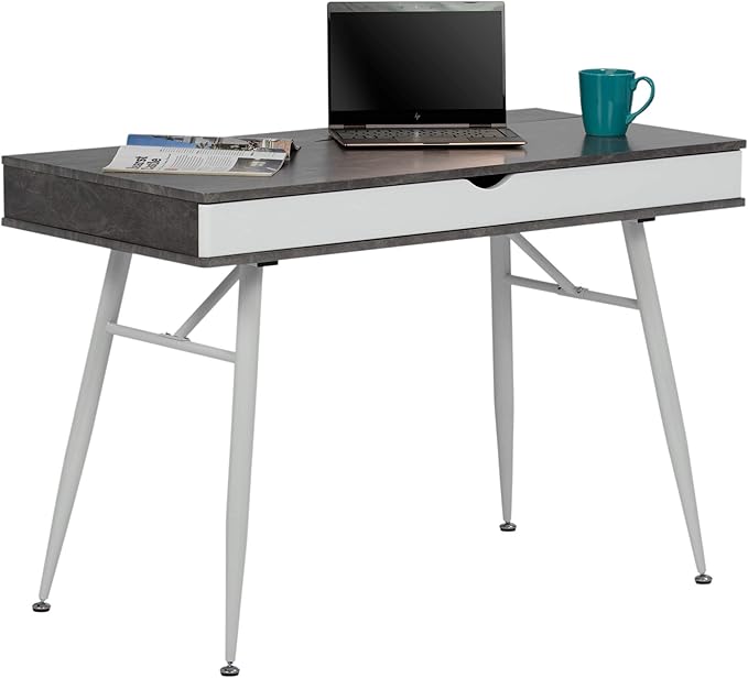 Calico Designs 51252 Alcove Modern Large Split Drawer in White/Cement Gray Desk with Storage