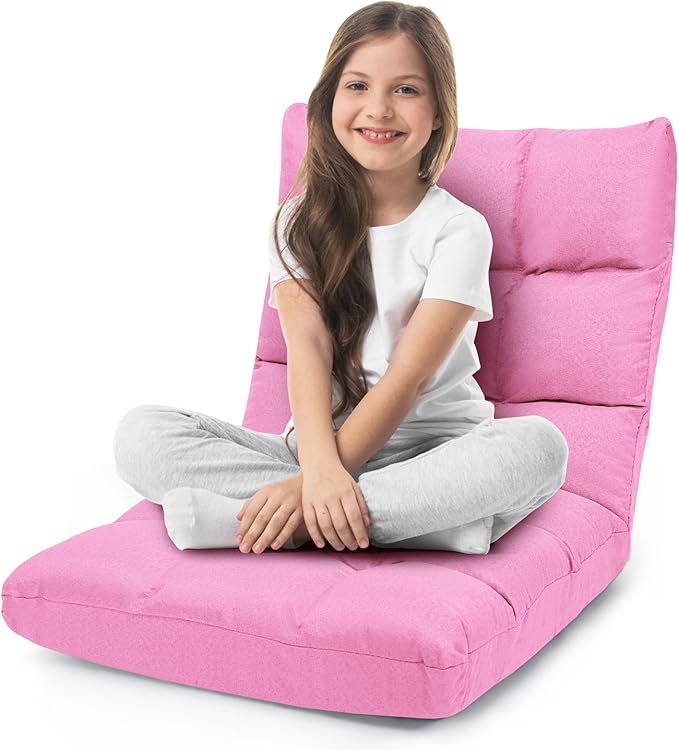 ERGOMASTER Pink Floor Gaming Chair Memory Foam Folding Floor Chair14-Position Adjustable Gaming Chair 264 lbs Capacity for Video Games Relaxing Reading Lightweight Foldable Recliner for Adults