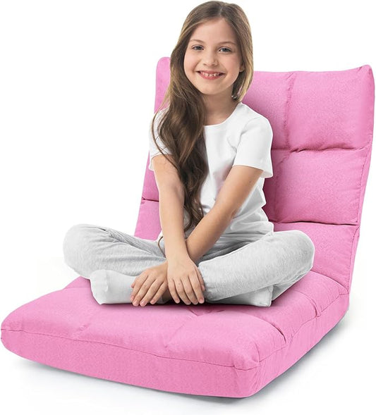ERGOMASTER Pink Floor Gaming Chair Memory Foam Folding Floor Chair14-Position Adjustable Gaming Chair 264 lbs Capacity for Video Games Relaxing Reading Lightweight Foldable Recliner for Adults