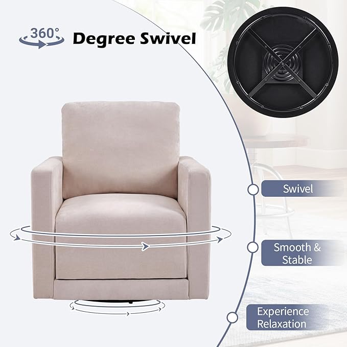 INZOY Swivel Accent Chair Set of 2 Comfy 360° Swivel Chair with Hidden Storage Upholstered Chenille Square Chair for Living Room Bedroom Small Spaces Fully Assembled Beige