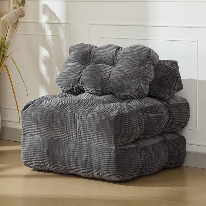 Folding Sofa Bed Convertible Sleeper Chair with Pillow Foldable Mattress&ampSide Pocket Portable Fold Out Chair Bed Comfy Floor Sofa Lounge for Living Room Bedroom Dark Grey Single