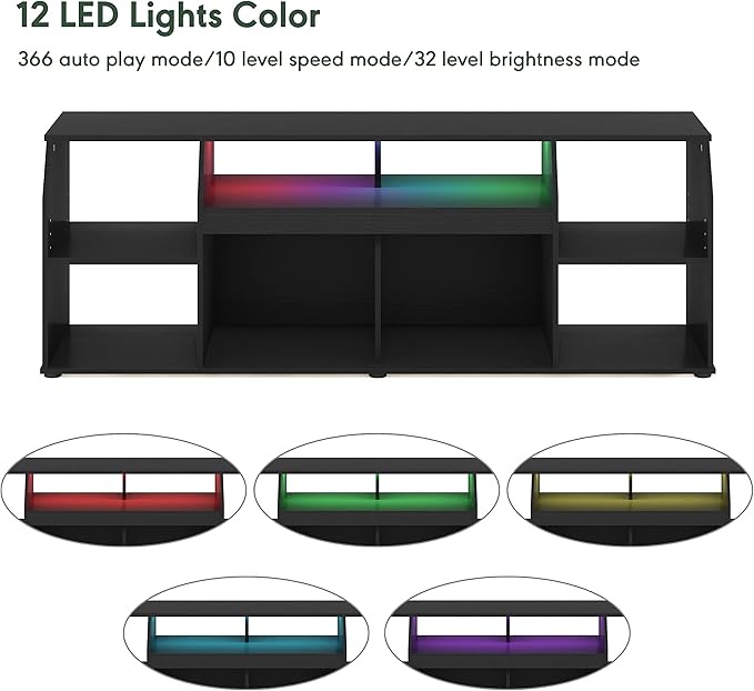 Furinno Jaya TV stand for up to 65 Inch TV Gaming Enterteinment Center with LED Lights Living Room Media Console Table Americano