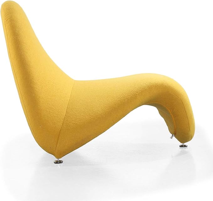 Manhattan Comfort MoMa Modern Abstract Lounge Accent Chair Sculptural Tongue Design Wool Blend Upholstery Metal Frame with Geometric Legs Fully Assembled Set of 2 Yellow