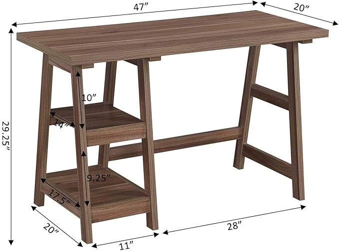 Convenience Concepts Designs2Go Trestle Desk 47 - Modern Desk or Vanity with Shelves for Office Dorm Living Room Cappuccino