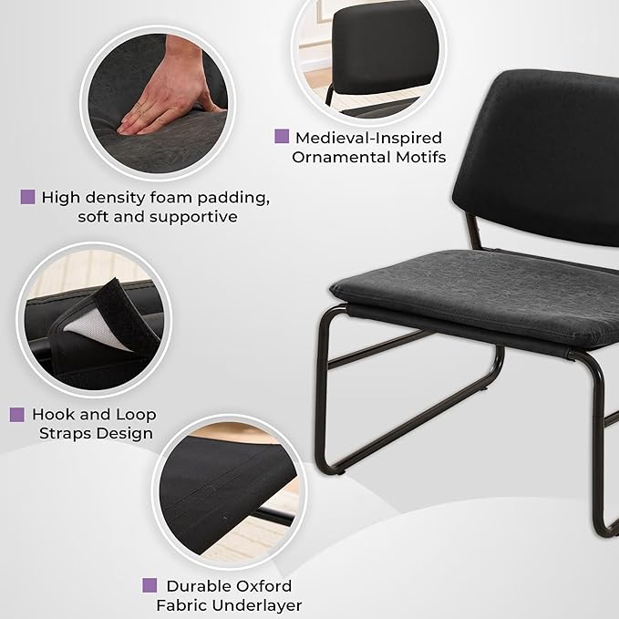 DAICO Modern Accent Chair Waterproof Armless Sling Accent Chairs Comfy Upholstered Side Sitting Chairs with Metal Frame for Living Room Bedroom Balcony Garden Faux Leather Black