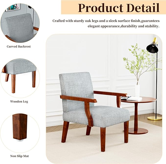 Fabric Accent Chair Set - Arm Chairs Set of 2 with Wood Side TableLiving Room Chairs with Soft Seat for Reading RoomBedroomWaiting RoomOffice(Light Gray)