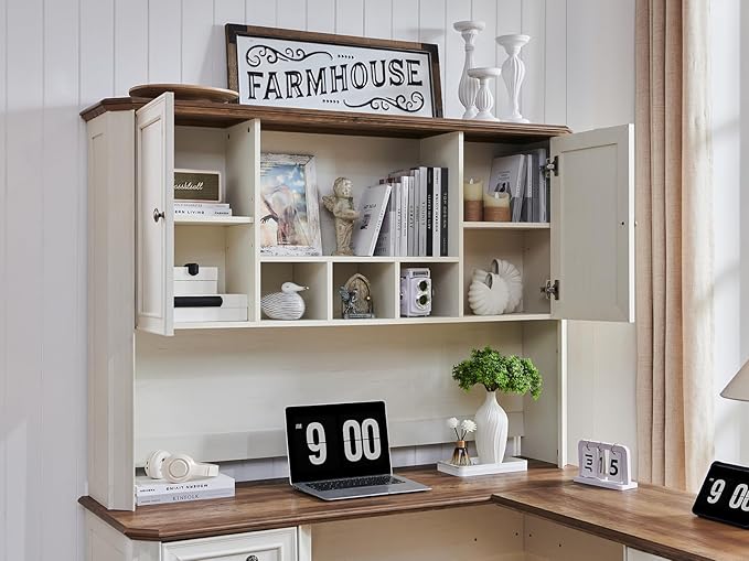 T4TREAM 59 Home Office Desk Hutch with Ample Storage Only Match VSC Series Farmhouse Desk (Antique White)
