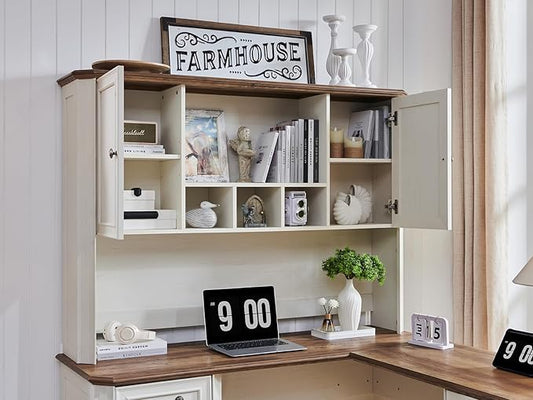 T4TREAM 59 Home Office Desk Hutch with Ample Storage Only Match VSC Series Farmhouse Desk (Antique White)