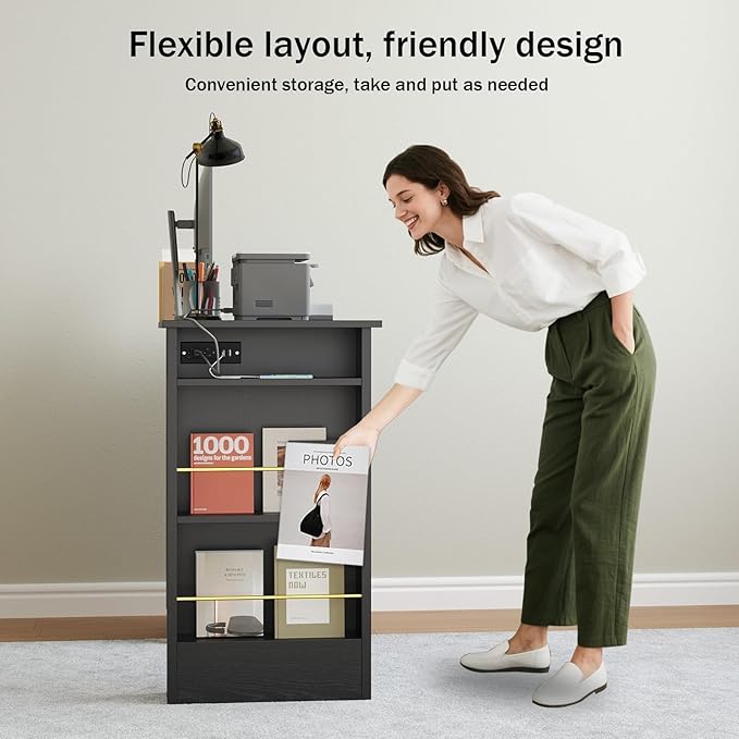 4 EVER WINNER Black Desk with Drawers and Power Outlet 48 Inch Computer Desk with Storage Shelves Writing Desk Study Table with Golden Handle for Small Space Black