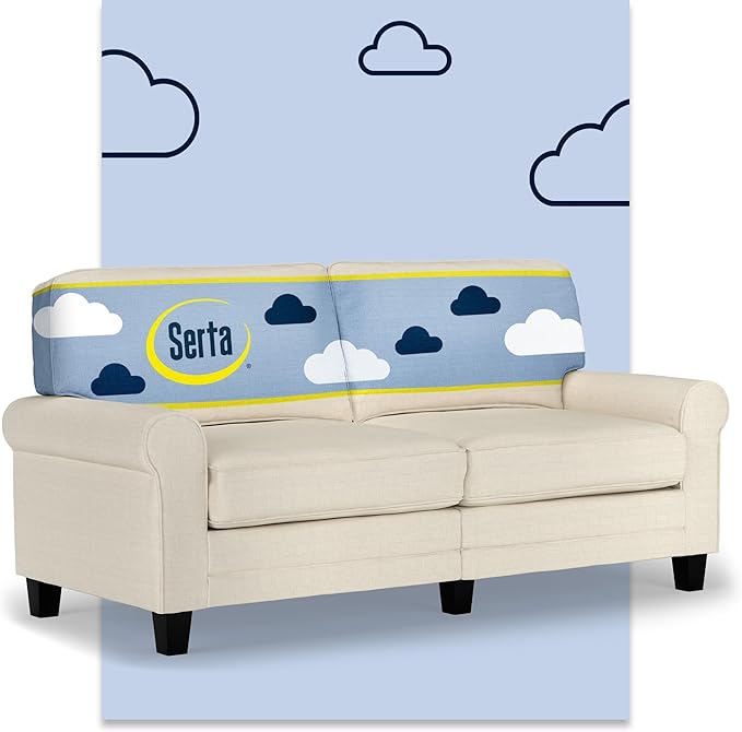 Serta Copenhagen 73 Rolled Arm Sofa Easy Care Polyester Soft Pillow Back Pocket Coil Seat Cushions Removable Covers Loveseat or Couch for Small Spaces Living Rooms or Bedrooms Buttercream