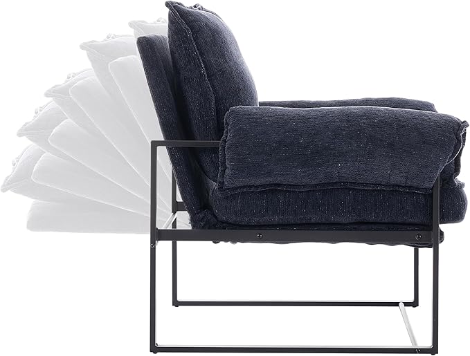 YITAI Modern Fabric Accent Chair with Adjustable Backrest for Living Room Comfy Reclining Chair for Lounge for Reading Upholstered Chair with Metal Legs1PC(Dark Blue)