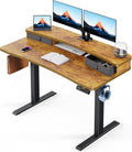 HUANUO 48″ x 24″ Electric Standing Desk with 2 Drawers C-Clamp Mount Compatible Height Adjustable Computer Desk Home Office Stand Up Desk with 4 Preset Heights &amp 2 Hooks Vintage Brown