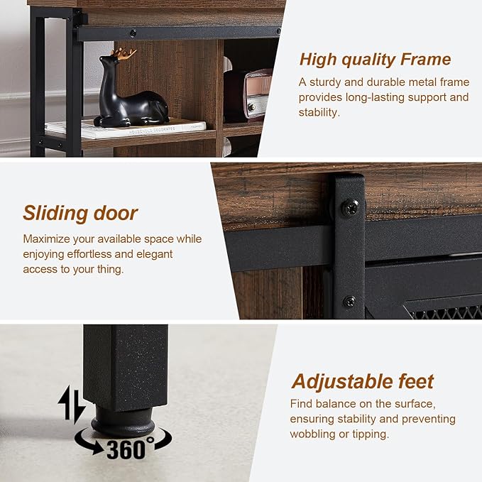 HOMISSUE Corner TV Stand for 55 Inch TV Rustic Corner Entertainment Center with Storage Industrial Media Console Table with Sliding Barn Door Tall TV Cabinets Center for Living Room Brown