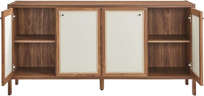 Modway Capri 65 Inch Sideboard in Walnut Large Storage Doors Entryway Console Table Mid-Century Modern Buffet Cabinet or Credenza for Living or Dining Room