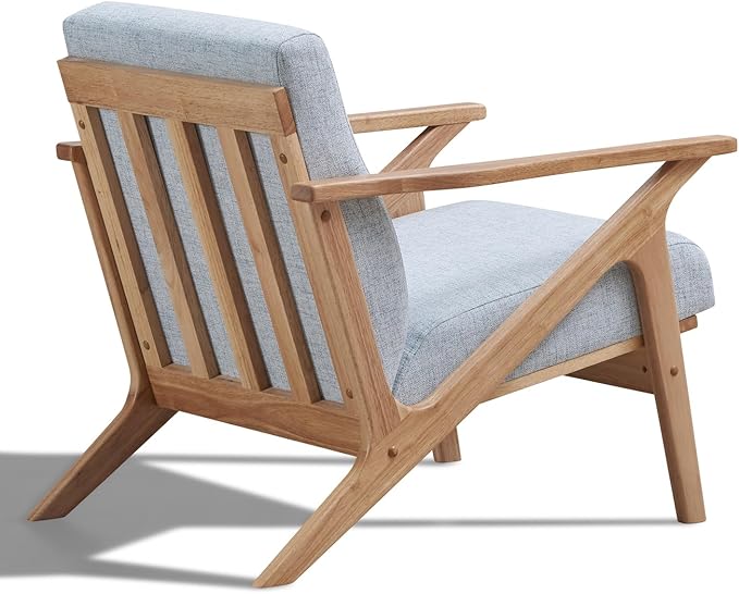 Zola Mid Century Modern Accent Chair Arm Chair Living Room Furniture Oak/Light Blue