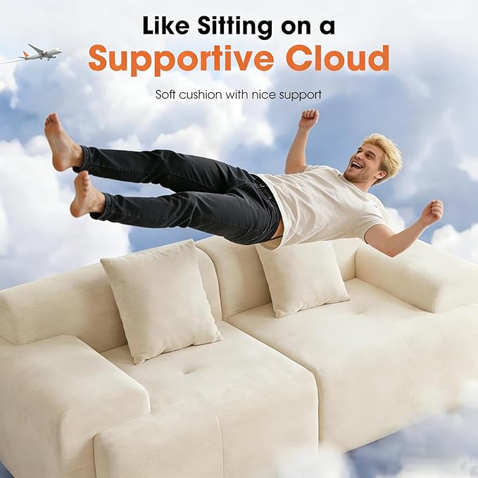 83.5 Modular Sectional Sofa Luxury 32.6 Deep Seat Cozy Cloud Couch L-Shaped Boneless Couches for Living Room Apartment Bedroom No Assembly Required(Beige) | 17 Thickened Seat Super Soft Seat
