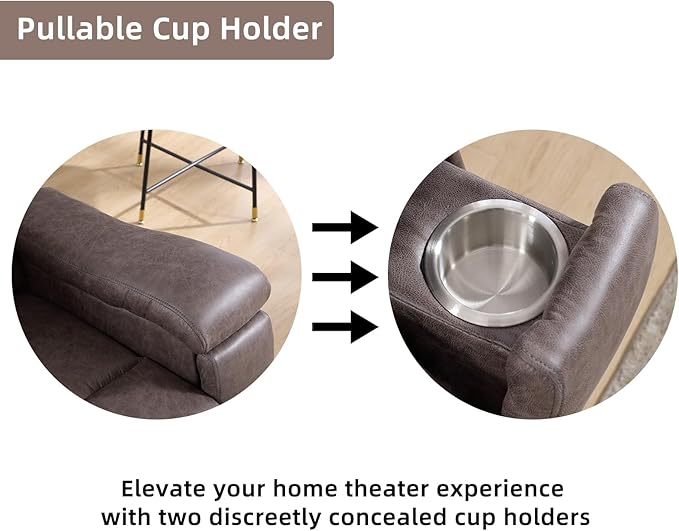 Leather Recliner Chair Manual Recliner Chair for Adults with Overstuffed Arms and Back Single Sofa Recliner with Cup Holders for Living Room (1 Grey)