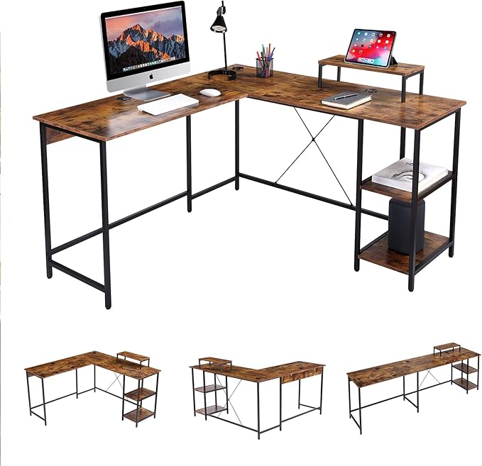 UNICOO L Shaped Desk - Corner Desk for Home Office Gaming Desk L Shape Computer Workstation Ideal Space-Saving Solution for Gamers and Professionals Sturdy and Durable Construction