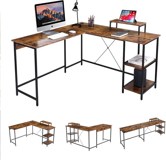 UNICOO L Shaped Desk - Corner Desk for Home Office Gaming Desk L Shape Computer Workstation Ideal Space-Saving Solution for Gamers and Professionals Sturdy and Durable Construction
