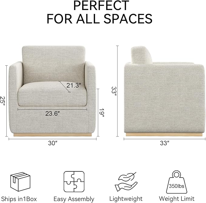Swivel Barrel Chair Premium Comfy Round Accent Chair for Living Room Mid Century Modern Reading Chair for Adults Bedroom Side Chairs for Small Spaces Wingback Armchair for Home/Office/Ivory White
