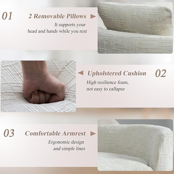 Mlmh &amp Kngwa Chaise Lounge Chair Indoor 77.2 King Size Bedroom Bench with 2 Bolster Pillows &amp Armrests Upholstered Daybed Couch for Living Room Hallway Chenille Beige