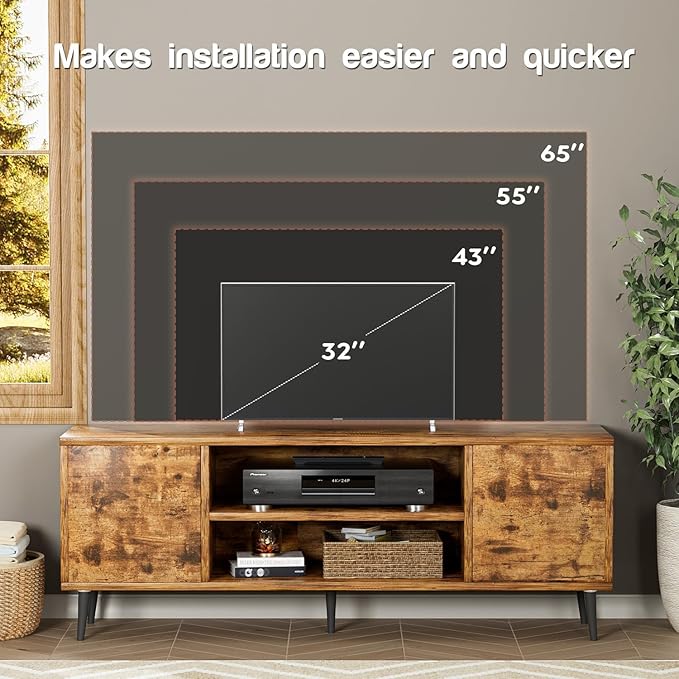 YESHOMY Modern TV Stand for 65 Television Entertainment Center with Two Storage Cabinets Retro Style Media Console for Living Room Bedroom Office 58 Inch Rustic Brown