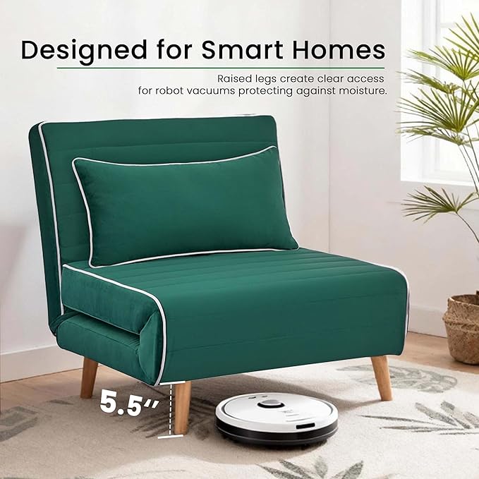3-in-1 Convertible Sleeper Chair Futon Sofa Bed with Pillow &amp Adjustable Backrest Recliner Sleeper Sofa for Small Spaces Living Room Bedroom or Office Green