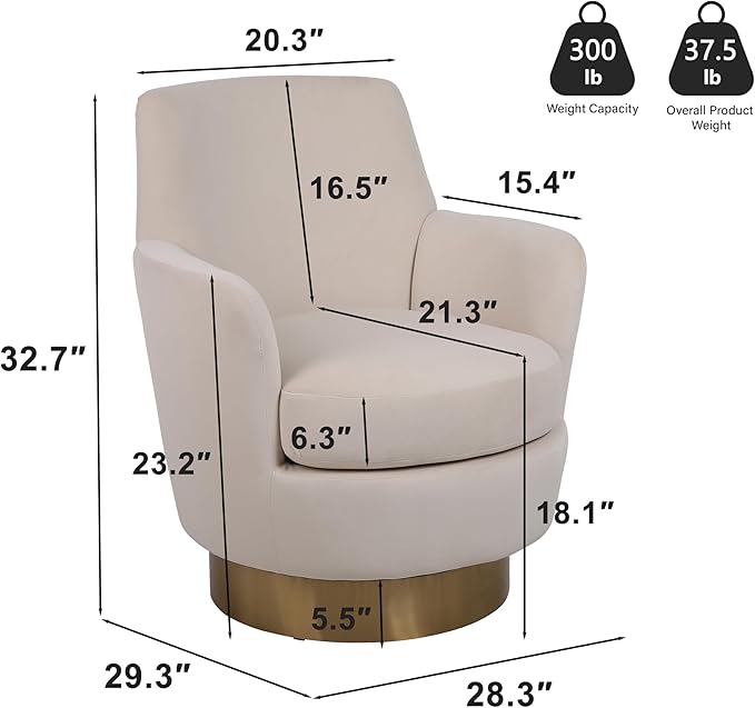 Swivel Accent Chair Modern Velvet American Design Swivel Round Barrel Chairs Upholstered Cozy Style for Living Room Bedroom Home Office (Velvet Beige 1 Pack)
