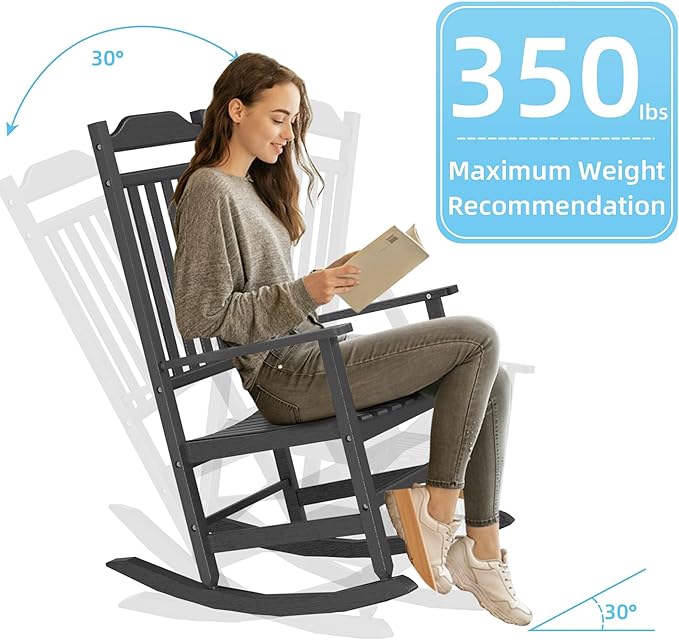 EasyUp Patio Rocking Chair OutdoorSet of 4Weather Resistant Poly Resin Oversized Porch RockerHigh Back Smooth DesignIndoor Outdoor Use