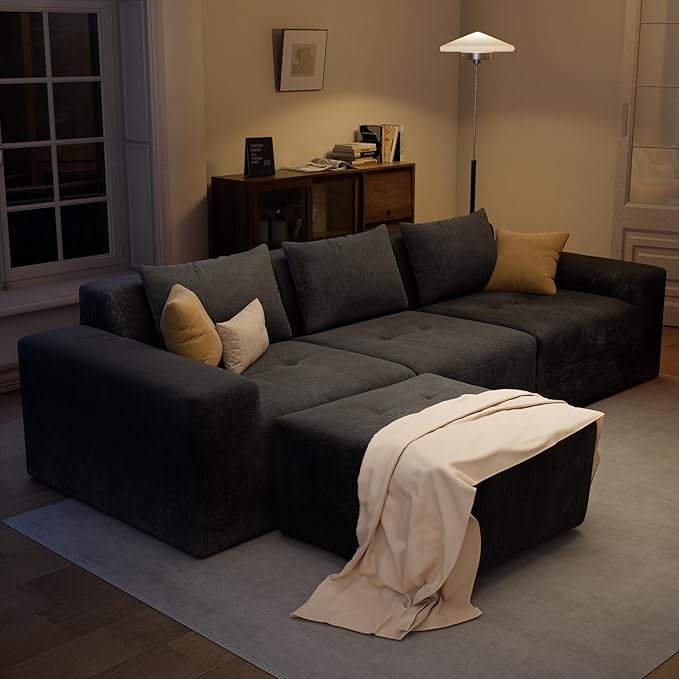 Maupvit 108 Modular Sectional Sofa Modern Cloud Couch L-Shaped Convertible Sleeper Sofa Bed with Movable Ottoman Deep Seat Boneless Comfy 3 Seater Couches for Living Room Black | Breathable materi