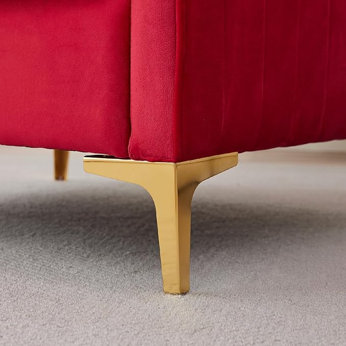 Velvet Accent Chairs Set of 2 Modern Accent Chairs with Gold Metal Legs Upholstered Reading Armchair Small Sofa Chair for Living Room Bedroom Office (Red)