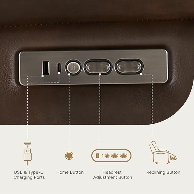 Power Recliner Chair with Adjustable Headrest and Footrest Dual Motor Leather Reclining Chair with USB/Type-C Charging Zero Gravity Modern Electric Recliner for Adults Living Room Bedroom