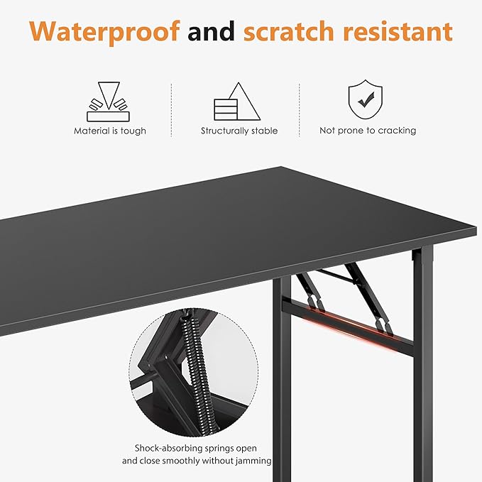 DlandHome Folding Computer Desk Table 62inch Writing Desk No Need Installation Home Office Folding Table Workstation