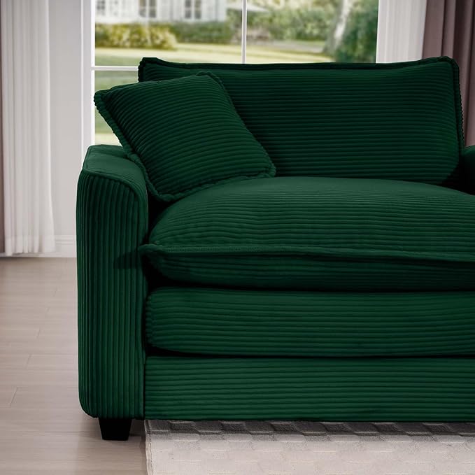 80 Sectional Loveseat Couch for Liiving Room Corduroy Cloud 2 Seater Couches Modern Comfy Deep Seat Sofa for Small Spaces &amp Apartment (Green 2-Seats)