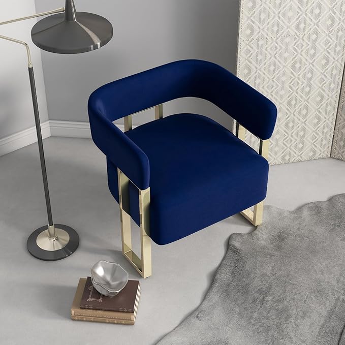 AODAILIHB Modern Accent Chair Blue Velvet Barrel Chairs with Gold Metal Legs - Upholstered Armchairs for Living Room Bedroom Lounge &amp Waiting Room