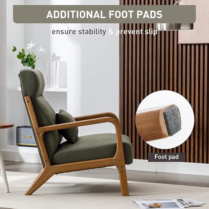 ANJ Mid Century Modern High Back Accent Chairs Set of 2 Single Lounge Armchair with Solid Wood Frame Comfy Reading Chair for Living Room Easy Assembly
