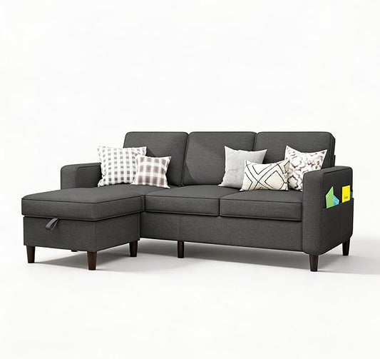 Youmumeub Sectional Couches for Living Room - Convertible Sofa and Storage Bench79''Modern Corner ConfigurationSuitable for Living Room Apartment Bedroom and Office-Gray | Reversible Chaise Rever