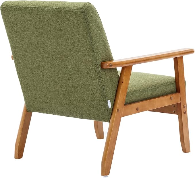 Leisure Chair with Solid Wood Armrest and Feet Mid Century Modern Accent Chair for Living Room Bedroom Studio Chair