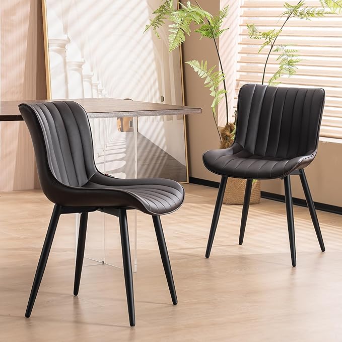 YOUNUOKE Dining Chairs Set of 2 Upholstered Mid Century Modern Kitchen Chair Comfortable Armless Faux Leather Accent Chair with Metal Legs for Guest Waiting Reception Living Room Dark Brown