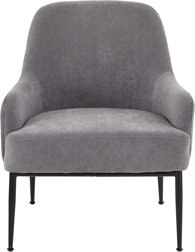 Modern Velvet Armchair with Channel Back Design Black Metal Legs and Soft Upholstery Comfortable Seating for Living Room Bedroom or Office Grey