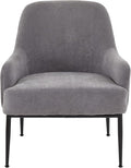Modern Velvet Armchair with Channel Back Design Black Metal Legs and Soft Upholstery Comfortable Seating for Living Room Bedroom or Office Grey