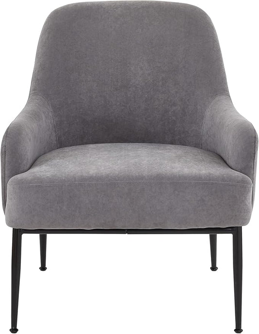 Modern Velvet Armchair with Channel Back Design Black Metal Legs and Soft Upholstery Comfortable Seating for Living Room Bedroom or Office Grey