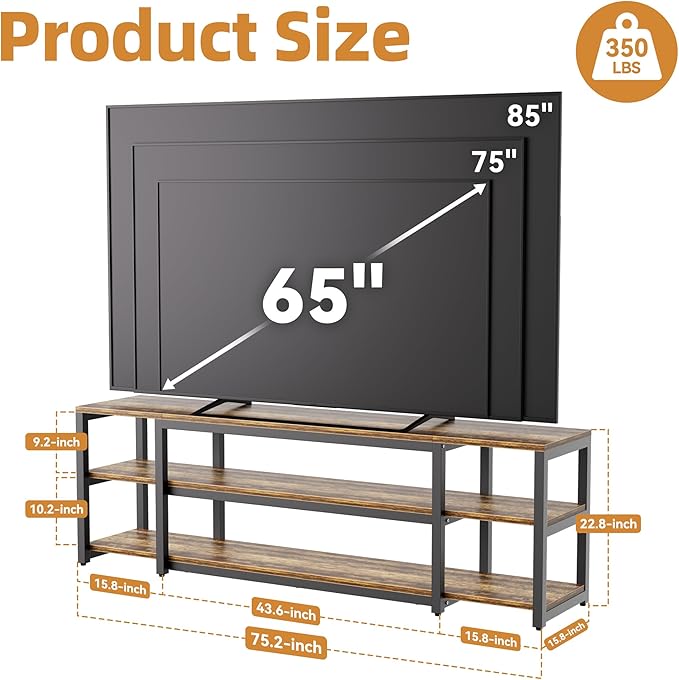 Aquzee 85 inch TV Stand Entertainment Center for 70 75 80 85 TV 75.2 Wide Wood Television Console Table for Living Room Bedroom Gaming Room Rustic Brown