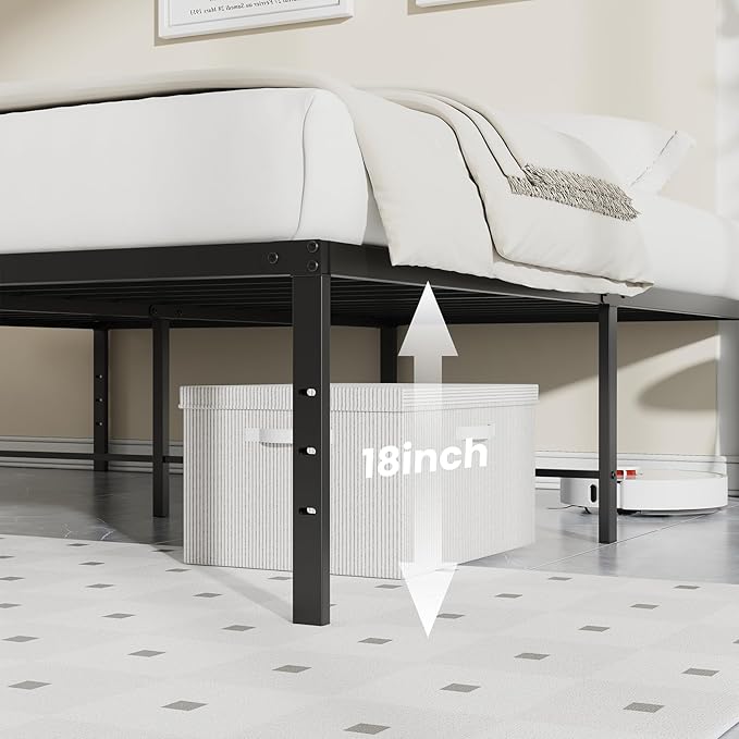 Sweetcrispy Full Size 18 Inch Platform Bed Frame Heavy Duty Metal Foundation Frame Noise-Free Sturdy Steel Slats Underbed Storage No Box Spring Needed Quick Setup