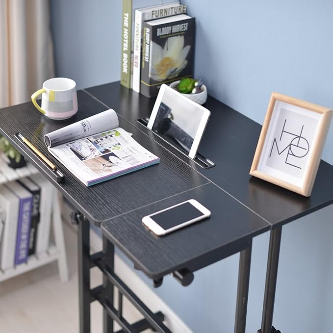 SDHYL 31.5 inches Movable Laptop Desk with Mouse Board Adjustable Height and Angle Anti-Slip Workstation Home Office Desk with Tablet Slot Portable Student Desk Black S7-ZS-101-2BK-US