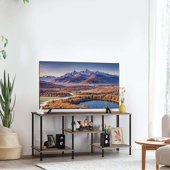50 Inch TV Stand with Power Outlet Small Entertainment Center with Storage 3 Tier TV Consoles for Living Room Bedroom Office Farmhouse TV Media Console Table for 50 43 40 32 Inch TV Rustic Grey